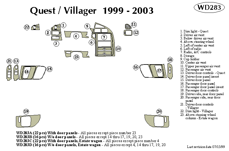 Mercury Villager / Nissan Quest Dash Kit by B&I