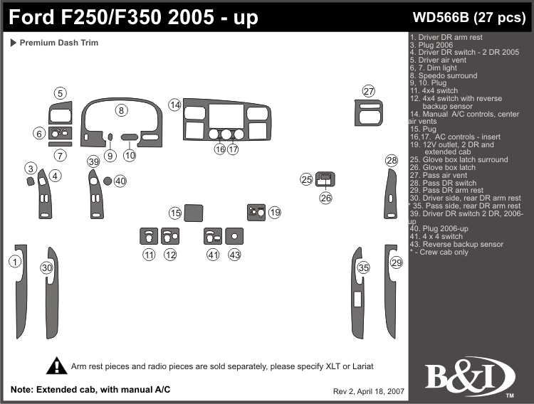 A Ford Super Duty 05-2007 Dash Kit by B&I
