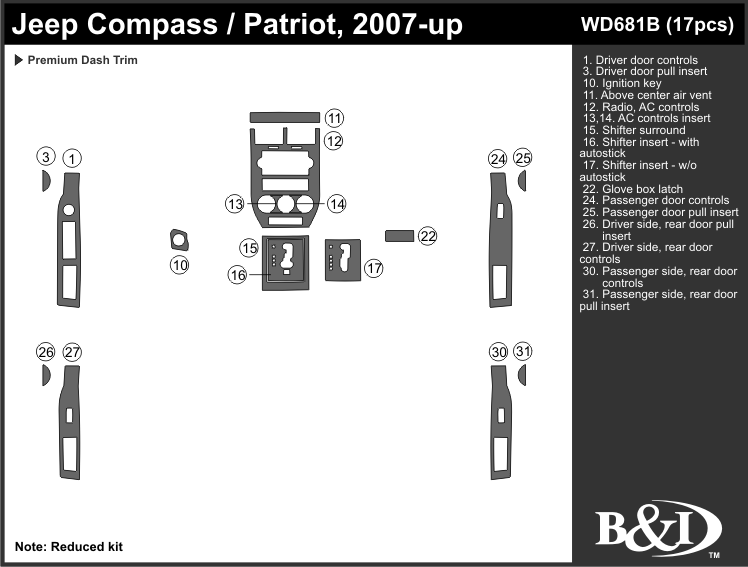Jeep Compass 07-up Dash Kit by B&I