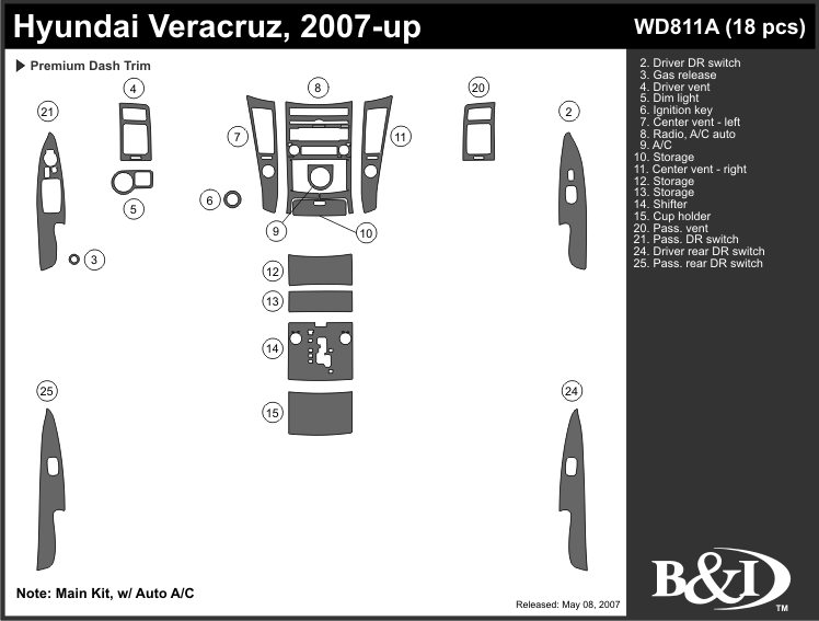 Hyundai Veracruz 07-up Dash Kit by B&I