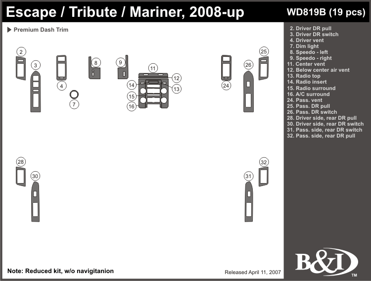 A Ford Escape 08-up Dash Kit by B&I