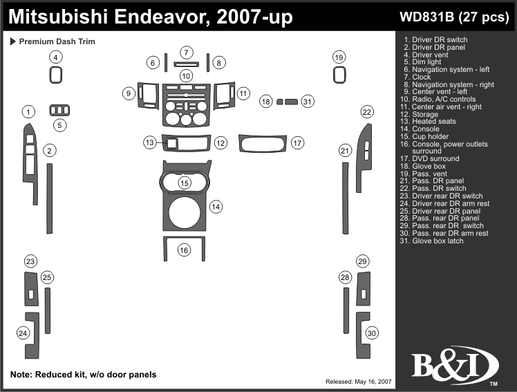 Mitsubishi Endeavor 07-up Dash Kit by B&I